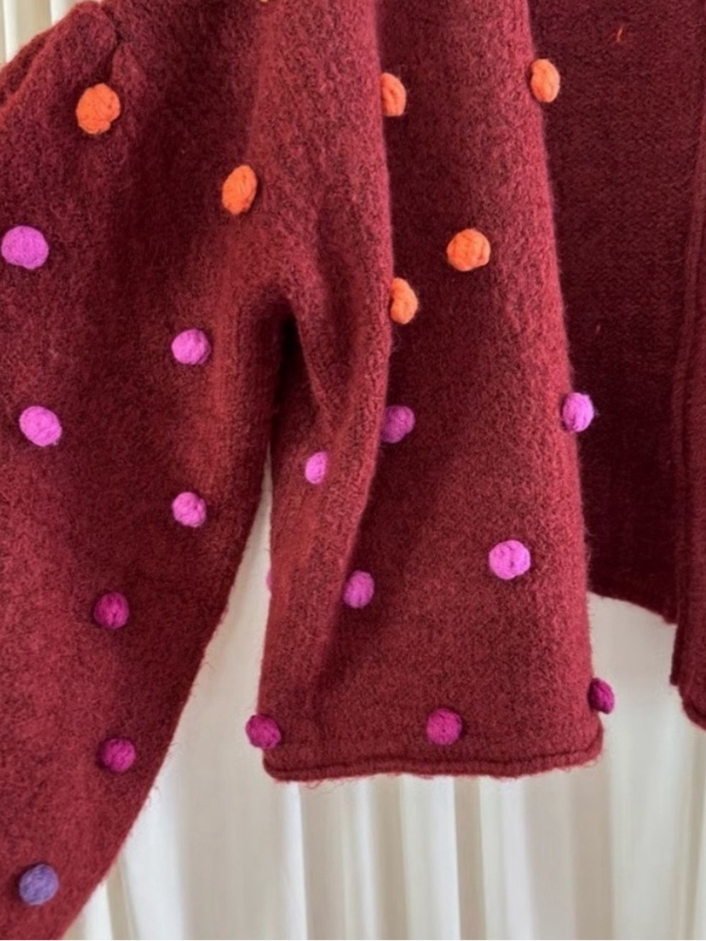 FARM Rio Burgundy Pom-Pom Teddy Jacket with Multicolor Accents - Picture 2 of 4